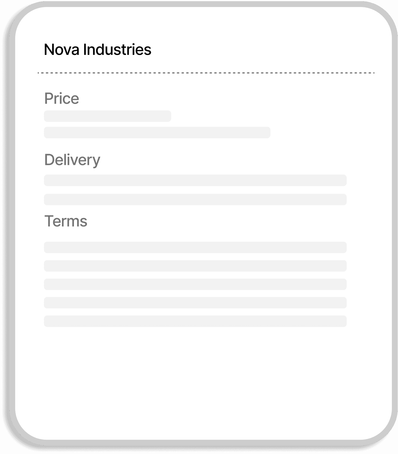 First vendor quotation card