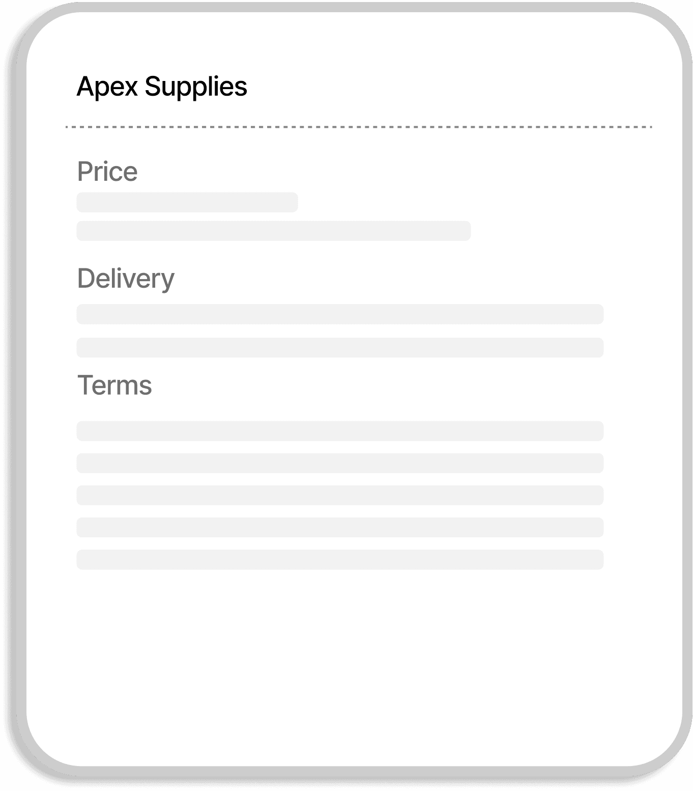 Second vendor quotation card